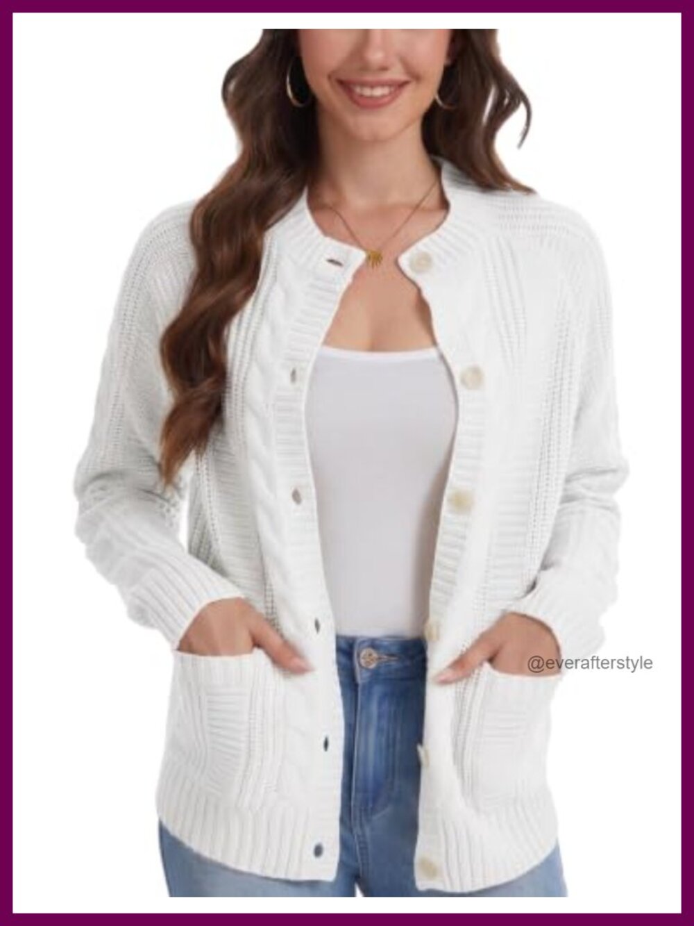 Cable Knit Cardigan Button Down Sweater with Pockets
